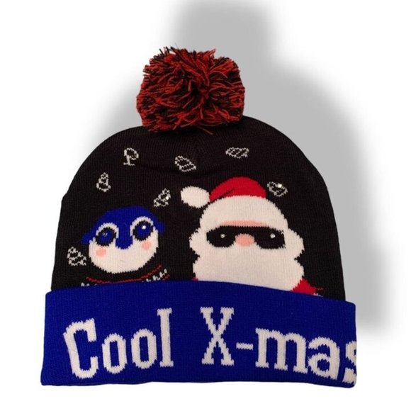 Santa Cool X-Mas Light-up Winter POM-POM Beanie, OSFM - Picture 2 of 4